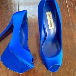 Steve Madden Blue Satin Platform Heels Size 7.5